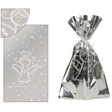 Dárkový sáček stříbrný s bílým andílkem 20 x 35 cm