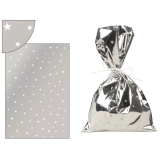 Dárkový sáček stříbrný s bílými hvězdičkami 16 x 25 cm