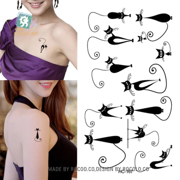 Tetovací obtisky černé Kočky 10,5 x 6 cm 