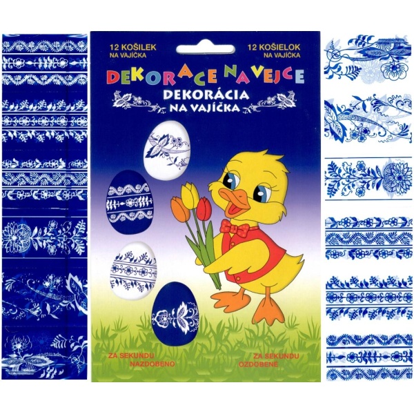 Velikonoce Smršťovací dekorace na vajíčka modré 12 ks cibulový vzor