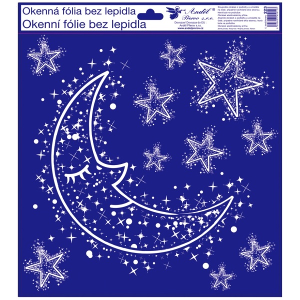 Okenní fólie vánoční s glitry 30 x 33,5 cm Měsíc