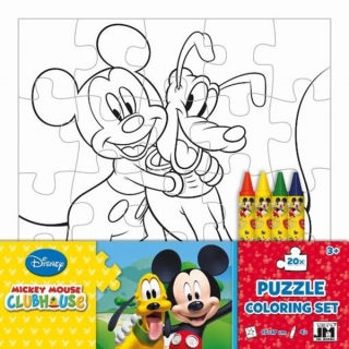 Mickeyho klubík Omalovánkové puzzle s voskovkami 