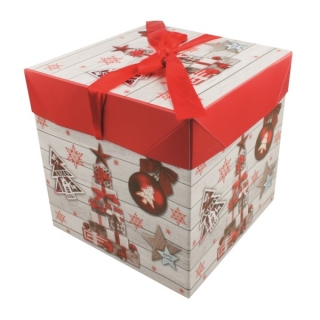 Dárková krabička skládací s mašlí M 16,5x16,5x16,5 cm červená