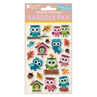 Samolepky hologramové sovičky 19 x 10 cm