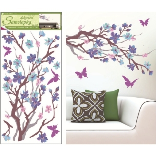 Samolepky na zeď purpurovo-fialová větvička 60 x 32 cm 