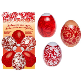 Velikonoce Smršťovací dekorace na vejce červená 10 ks + stojánky